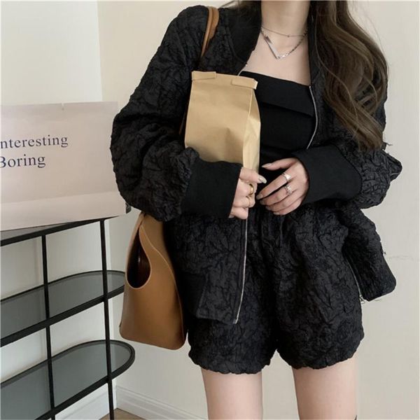 

women's tracksuits alien kitty folds chic women two pieces sets luster 2021 elegant mid-length coats elastic waist printed ol wide leg, Gray