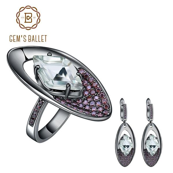

gem's ballet 925 sterling silver ring earrings set natural green amethyst gemstone jewelry sets for women party fine bracelet, & neckla, Black