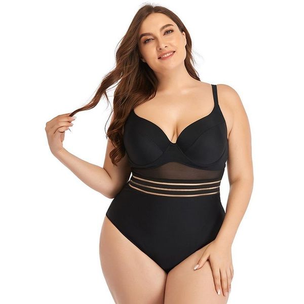 

one-piece suits women's swimsuit with steel ring high-cut mesh hollow black bodysuit padded