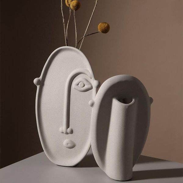 

flowers modern home office decor ornaments creative nordic ceramic flower pot human face artistic vase gardening vases