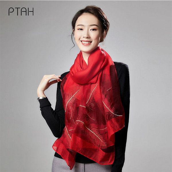

scarves [ptah] fashion silk scarf for women large shawl mulberry autumn and winter comfortable softer 190*85cm, Blue;gray