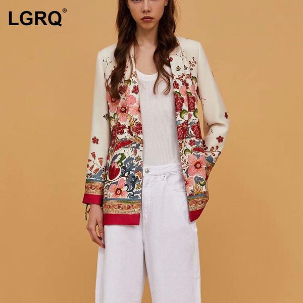 

women's suits & blazers [lgrq] women printing casual sashes blazer shawl collar long sleeve loose fit jacket fashion tide spring autumn, White;black