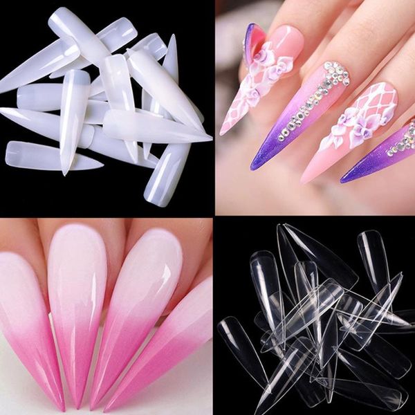 

false nails 500pcs full cover fake nail artificial press on long ballerina clear/natural/white coffin art tips manicure tool, Red;gold