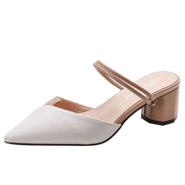

summer thick heel sandals women wear mid slippers baotou, Black