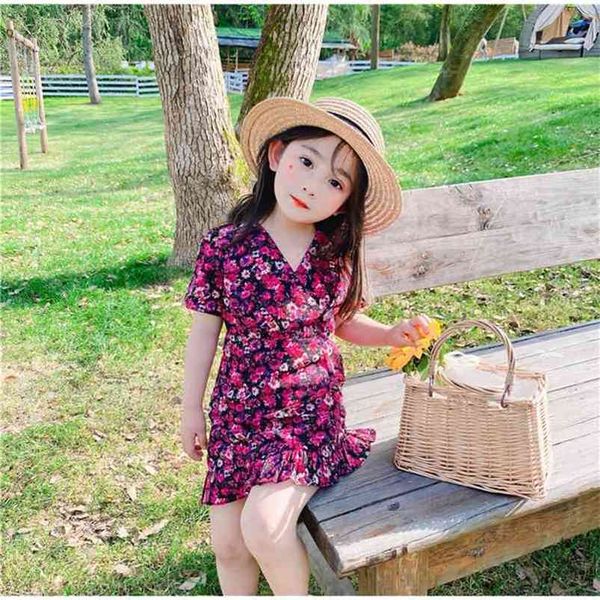 Gooporson Summer Flower Kids Abiti per ragazze Moda coreana manica corta Princess Dress Vestidos Toddler Abbigliamento per bambini 210715