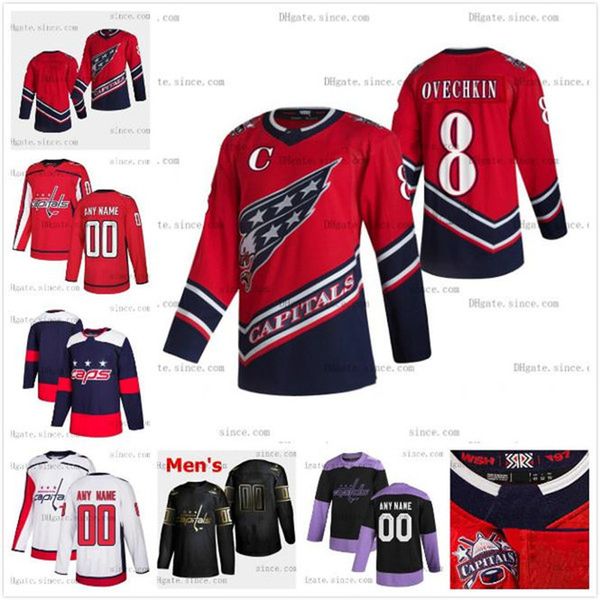 

washington capitals 8 alex ovechkin 2020-21 reverse retro jersey henrik lundqvist nickla backstrom tom wilson braden holtby john carlson fac, Black;red