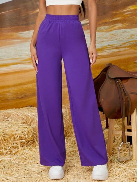 

elastic waist wide leg pants 99uj#, Black;white