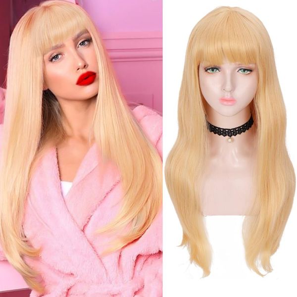 

synthetic wigs huaya long straight hair with bangs for womens golden black red brown cosplay wig heat resistant daily false