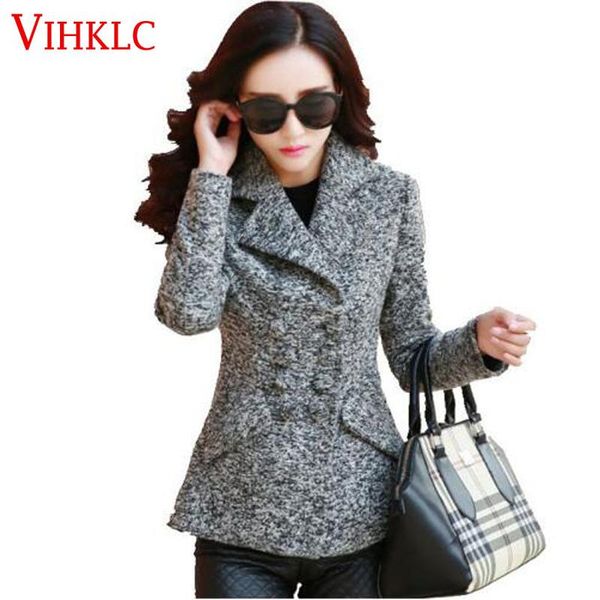 

women's wool & blends 2021 women winter jackets autumn fashion slim woolen coat double-breasted female big yards short h924, Black
