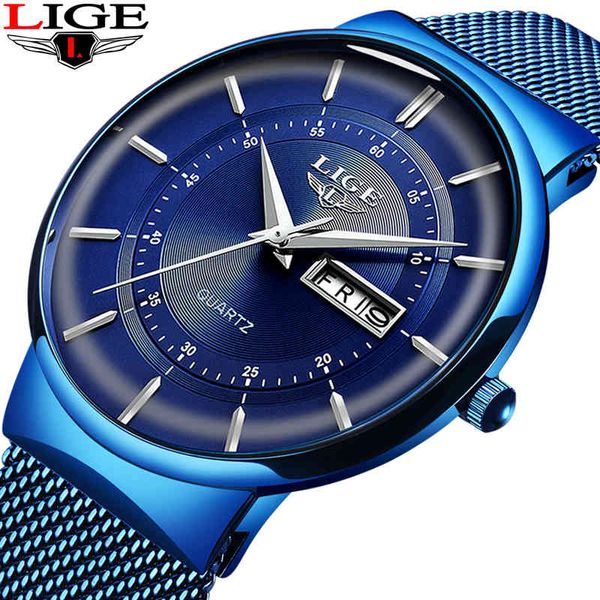 LIGE Relojes para mujer Top Brand Luxury Ultra Thin Reloj de cuarzo Damas Correa de malla de acero Moda Reloj impermeable Reloj MUJE 210517