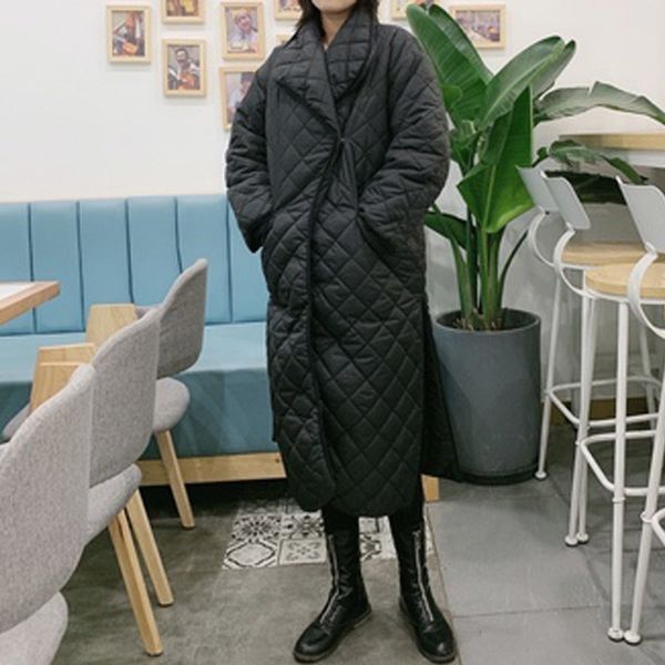 

Simple Argyle Long Jacket Pocket Bag Quilted Bread Female Clothing Pr1a, Black
