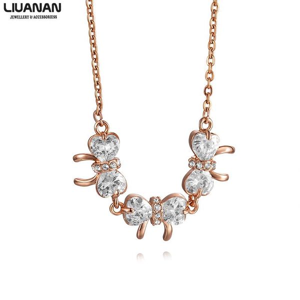 

pendant necklaces korean style butterfly knot necklace rose gold plate jewelry gift for woman lover girlfriend wife cz crystal, Silver