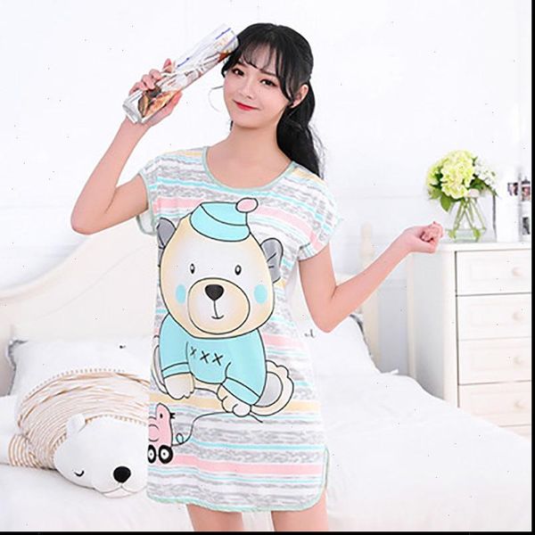 

print cartoon round neck women sleepwear lingerie cute nightdress strap thin female underwear nighty home wear, Black;red