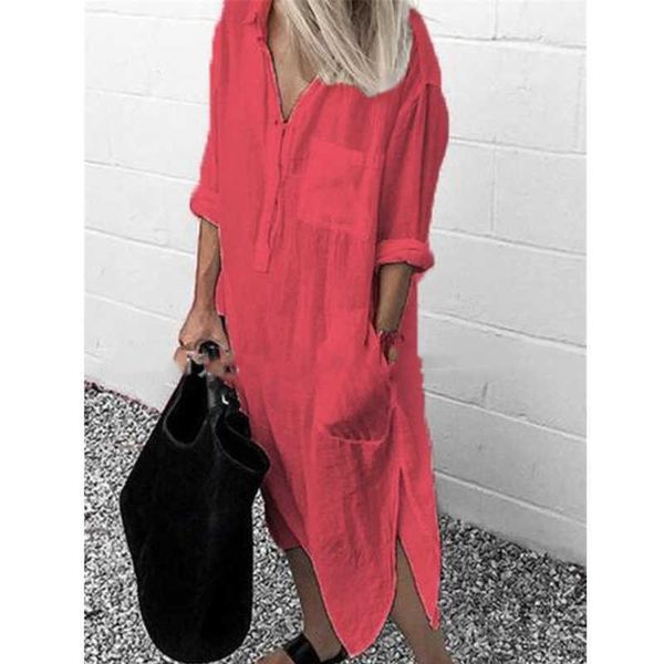 

2021autumn womens lapel long sleeve shirt dress lady split dresses elegant solid work office vestidos female tunic robe 5xl y0603, Black;gray