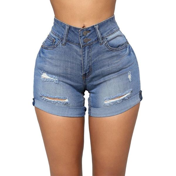 

women's jeans high waist denim shorts summer blue hole large size pants 786075