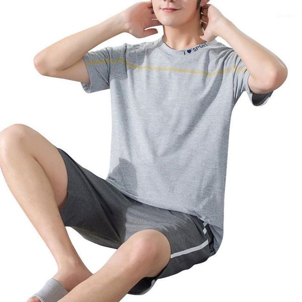 

men's sleepwear mens summer cotton short-sleeved shorts pajamas set thin section home suit multi styles plus size, Black;brown