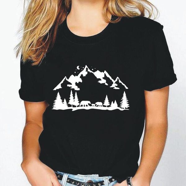 

women's t-shirt mountain hiking camping girl t shirt women summer casual plus size harajuku tee femme funny camisas de mujer, White