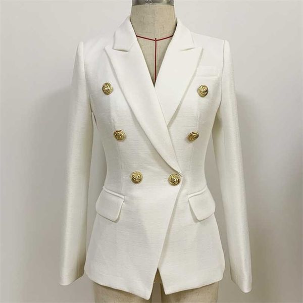 

est baroque designer blazer jacket women's classic metal lion buttons double breasted slim fitting 211019, White;black
