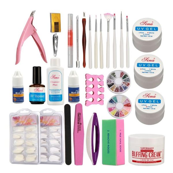 

nail art kits anmas rucci proffessional uv gel tools & 7 brush tips set glue rhinestone block