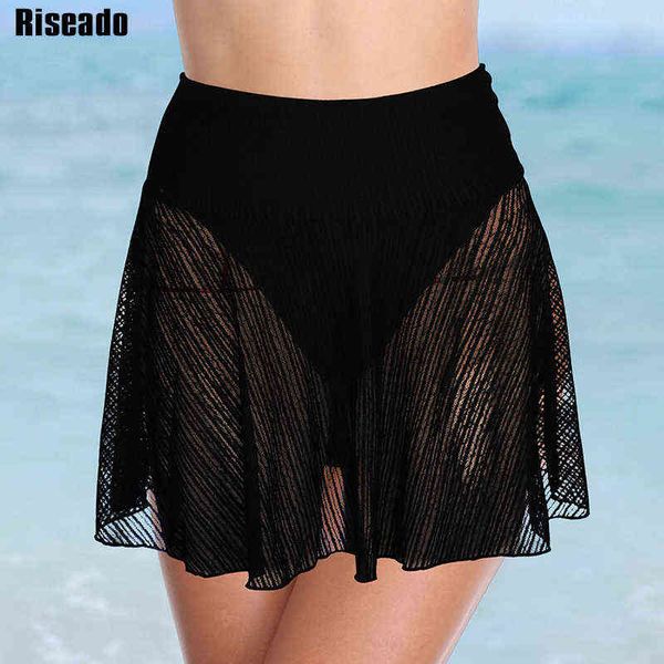 

riseado mesh bikini bottom high waist swimwear women black skirt solid swimsuit women bathing suit brazilian biquini thong, White;black