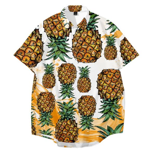 

men's casual shirts mens funny avocado pineapple 3d printed turn down collar short sleeve hawaii plus size summer male blouse fashion, White;black
