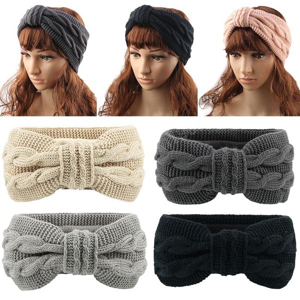 

autumn winter knitted knot cross headband women ear warmer turban twist knitted furry fleece lined wide headwrap hair accessory, Silver