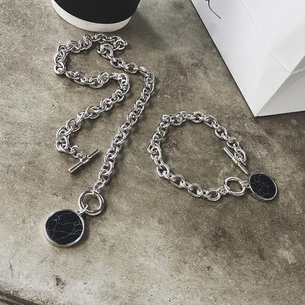 Minimalista ocasional colares de cadeia de pescoço para mulheres redondo pingentes de mármore colar feminino moda hiphop jewelrygift
