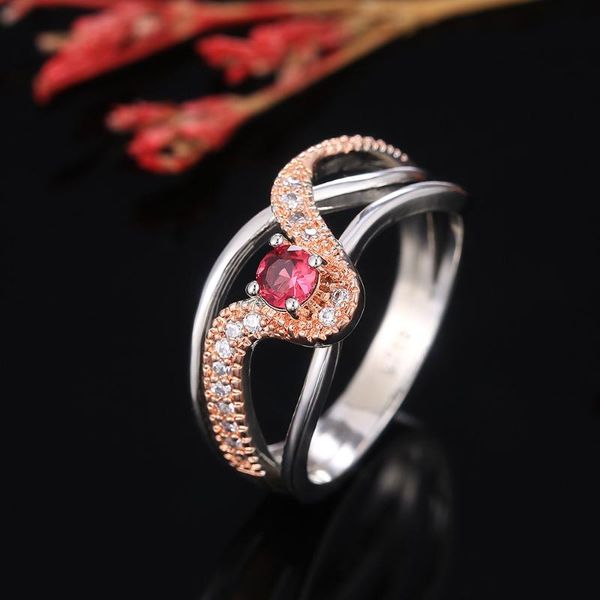 

wedding rings european and american temperament fashion lady two tone ring streamlined geometric inlaid zircon jewelry trendy, Slivery;golden