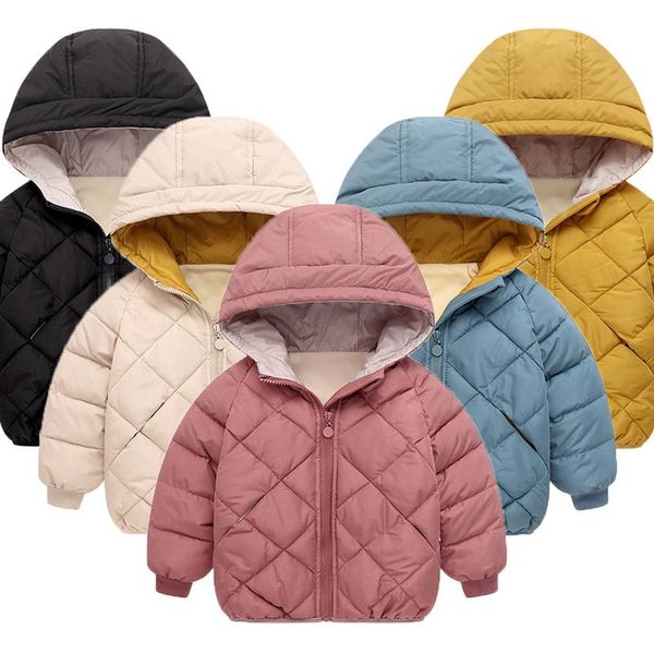 

jackets 2021 winter keep warm girls down jacket grid design thick cotton hooded outerwear for kids children birthday present coat, Blue;gray