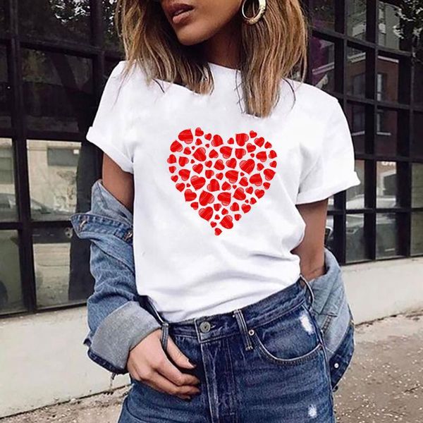 

women's t-shirt women rose heart flower printed casual graphic o-neck 90s ladies girls harajuku clothes femme #t2p, White