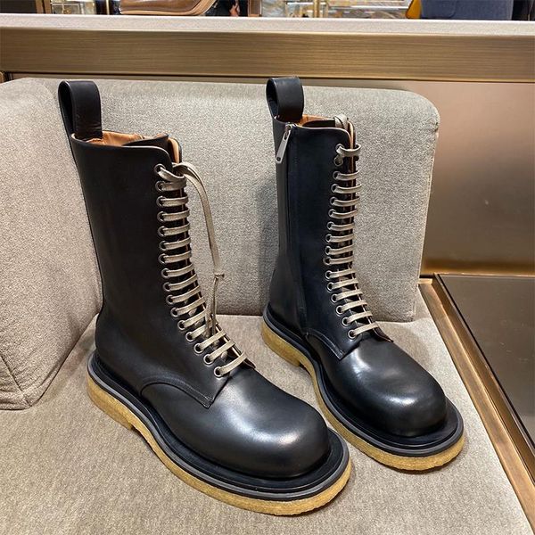 

boots european and american thick bottom tie with net red british wind side zipper knight boot woman, Black