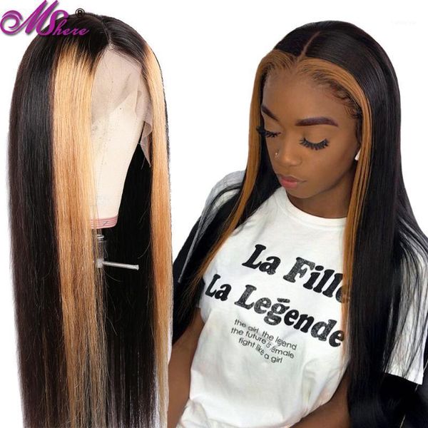 

ombre highlight lace front human hair wigs for women mshere brazilian remy brown honey blond frontal straight wigs1, Black;brown