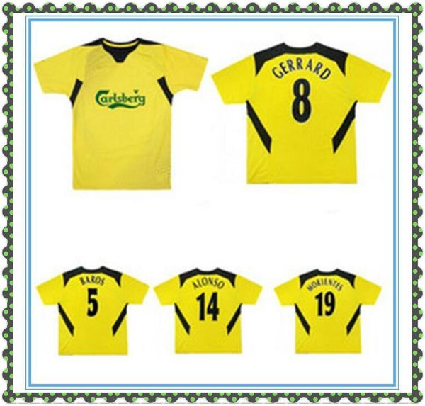 

2004 2006 alonso gerrard retro soccer jersey 2005 baros hamann carragher luis garcia kewell cisse vintage classic football shirt, Black;yellow