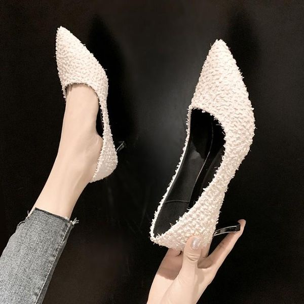 

dress shoes pumps women suede high heels furry black wedding party footwear kitten pointed toe stiletto y16-09