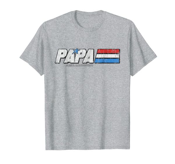 

papa - a real american hero t-shirt, White;black