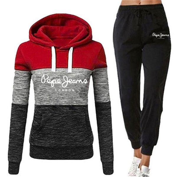 

women 2 piece hoodies + pants autumn winter running tracksuit printing sportwear sportswear suit pullover hooded sweatshirt sets 211105, White