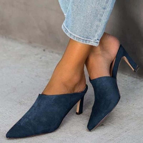

sandals women high heel shoes female fashion pointed slip on ladies thin slides plus size 35-43, Black