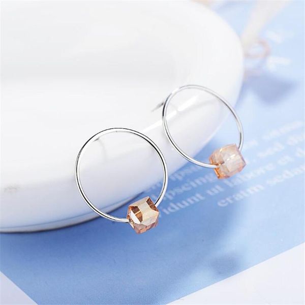 

stud personality fashion circle flash 925 sterling silver jewelry artificial crystal square earrings se642, Golden;silver