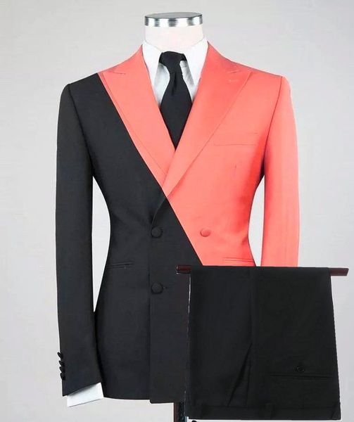 

fashion casual peach black suit men set slim fit custom made wedding suits for double breasted blazer groom prom tuxedo men's & blazers, White;black