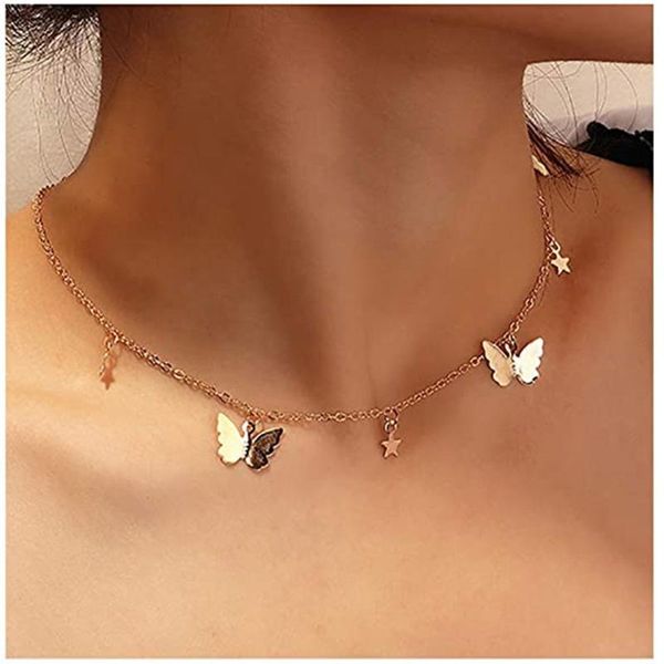 

chains women's butterfly vintage pendant necklace moon star charm boho fashion jewelry gift, Silver