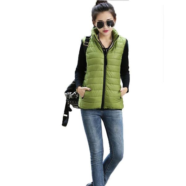 

women's vests autumn wwinter warm vest casual short solid color stand collar female sleeveless down cotton jacket large size a23, Black;white