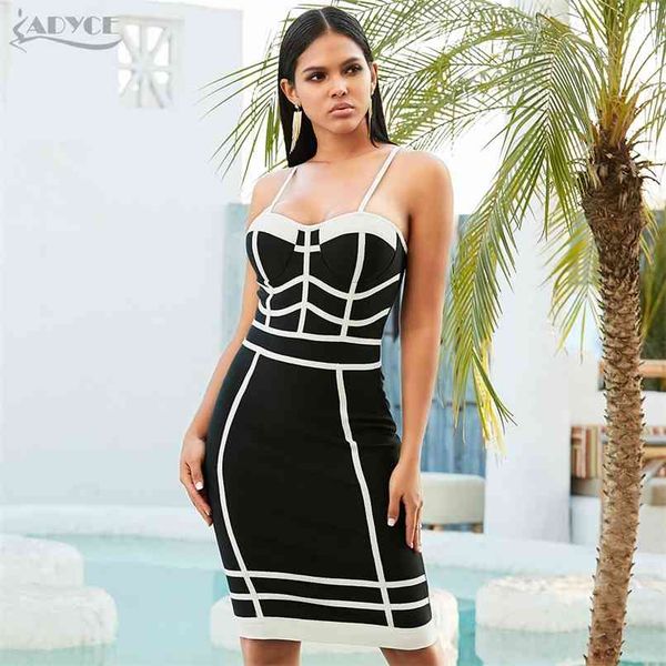 

summer black bandage dress sleeveless spaghetti strap striped bodycon club celebrity runway party vestidos 210507, Black;gray