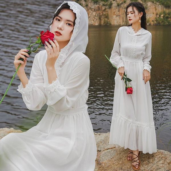 

casual dresses white retro brigade take posed chiffon fairy hooded long-sleeved dress seaside holiday beach, Black;gray
