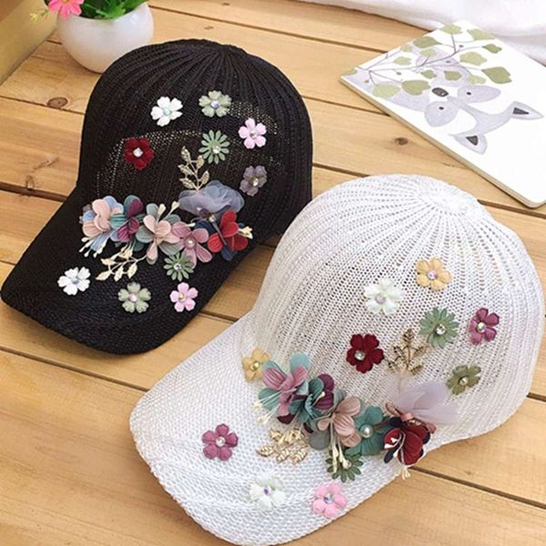 

fashion flower baseball cap female summer hand applique chinese style knitted breathable duck tongue travel all-match sunshade 4 colors opti, Blue;gray