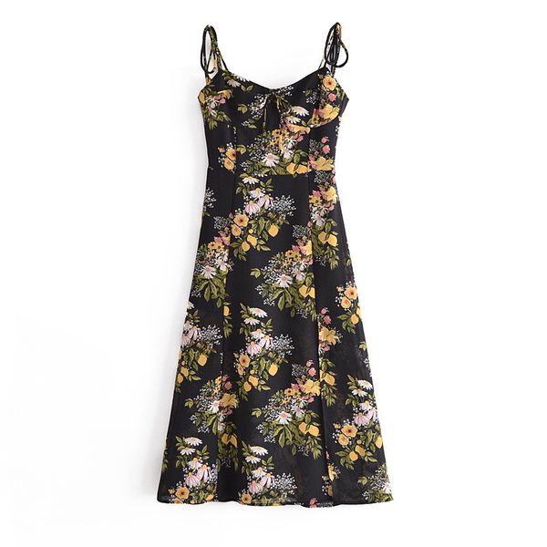 

casual dresses women's evfer-dress black vintage, floral stamp, lemon, summer, flat dress, girls, front, slim lace, fashion, chiffon dr, Black;gray