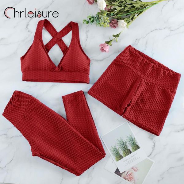 

yoga outfit chrleisure 2/3pcs set women fitness gym suits high waist leggings shorts push up bra sports anti cellulite tracksuits