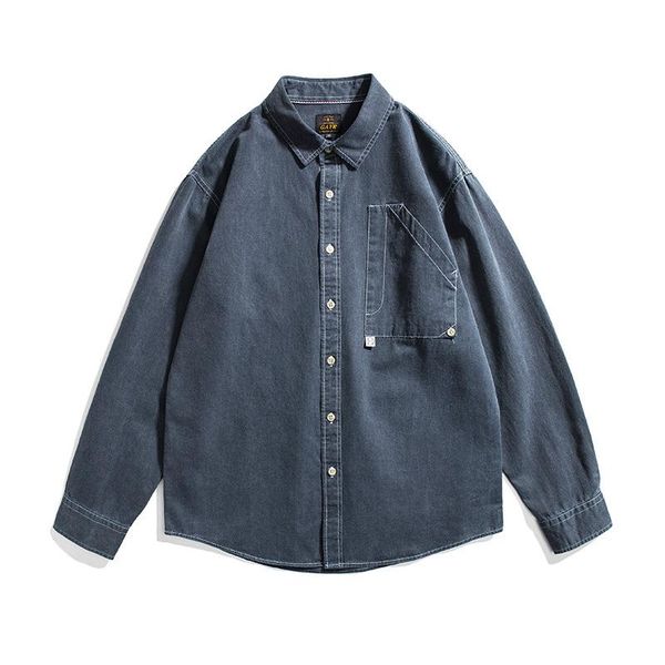 

men's casual shirts cowboy shirt for men long sleeve japan fashion loose cotton turn-down collar vintage clothing, White;black