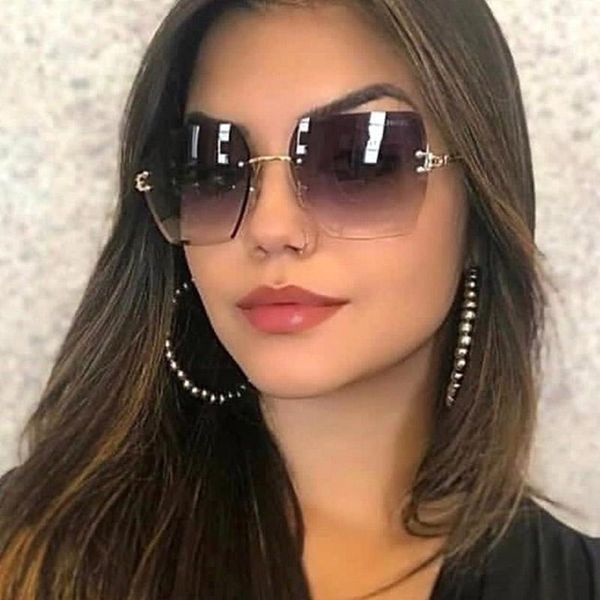 

rimless design square sunglasses trendy pink blue gradient chic eyewear oversized goggles metal frame uv400, White;black