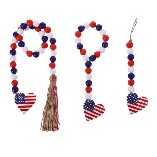 

wood bead garland with heart tassels farmhouse wall hanging prayer beads patriotic american independence day 4th of july 68uc decorative obj