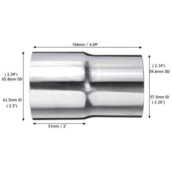 

manifold & parts 2.5'' to 2.26'' stainless steel flared turbo exhaust reducer connector pipe tube 63.5mm 57.5mm